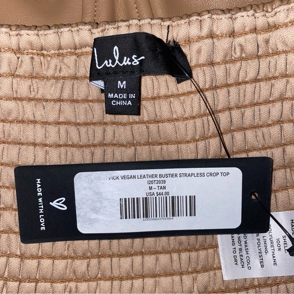 NEW Lulus Date Night Pick Vegan Leather Bustier Strapless Crop Top Tan Medium - Picture 10 of 12